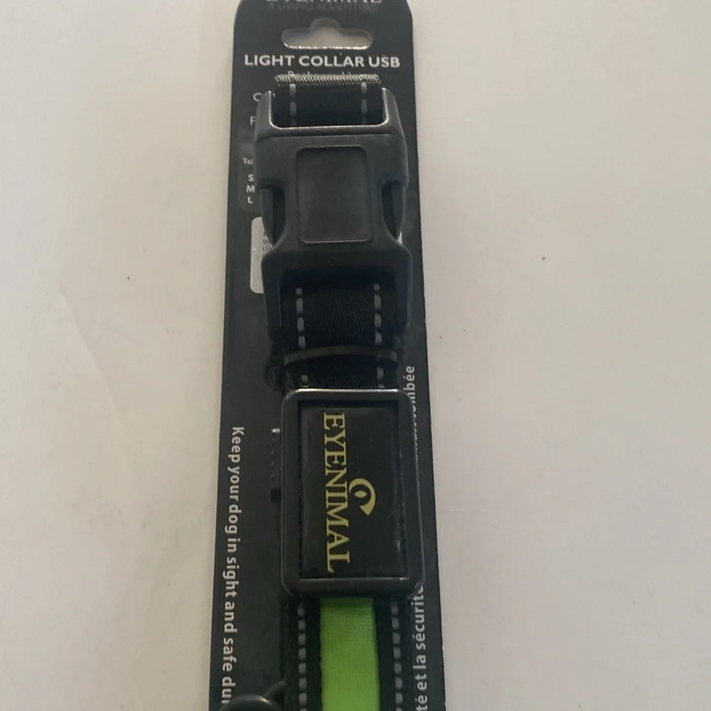Eyenimal Black and Green Dog Collar with Rechargeable Flashing Light.NWOT